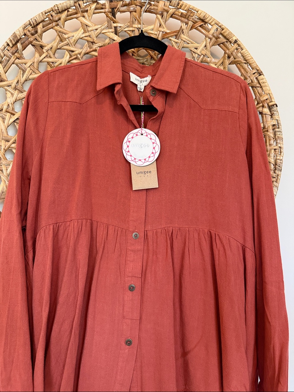 Umgee Terracotta Button-Front Peplum Shirt - Picture 3 of 13
